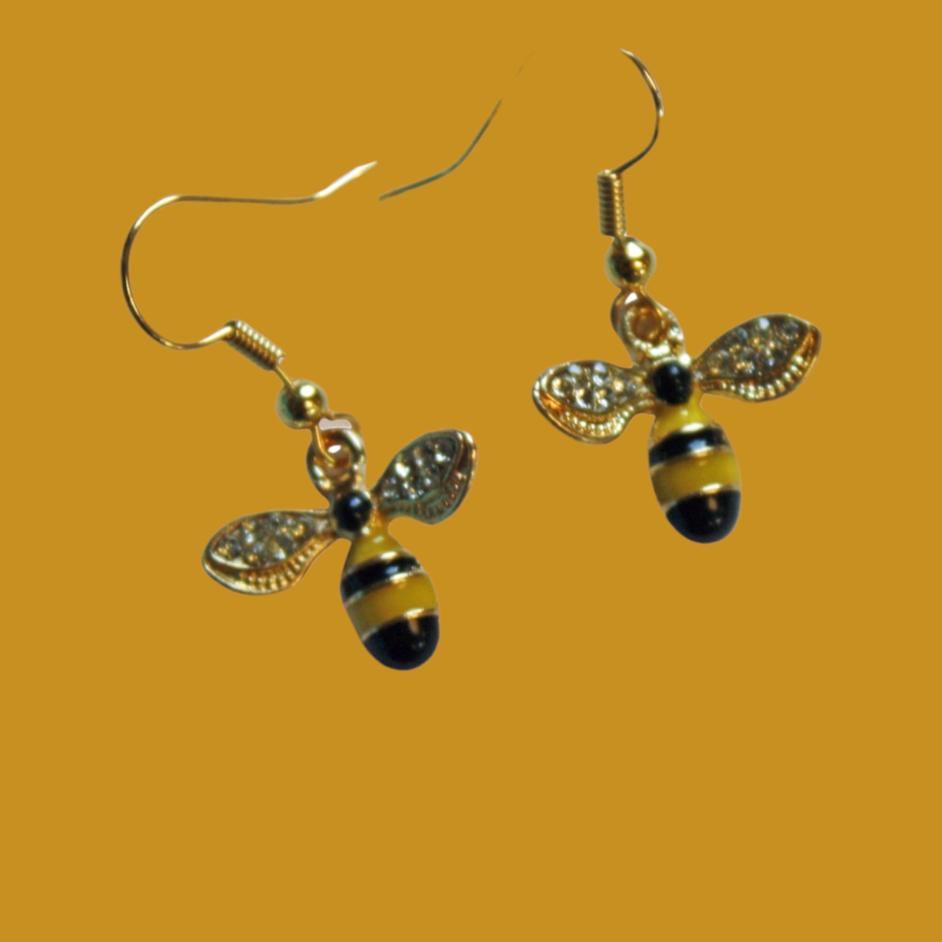 Dainty Bee Earrings with Crystal Wings - Gold & Yellow or Gold & White