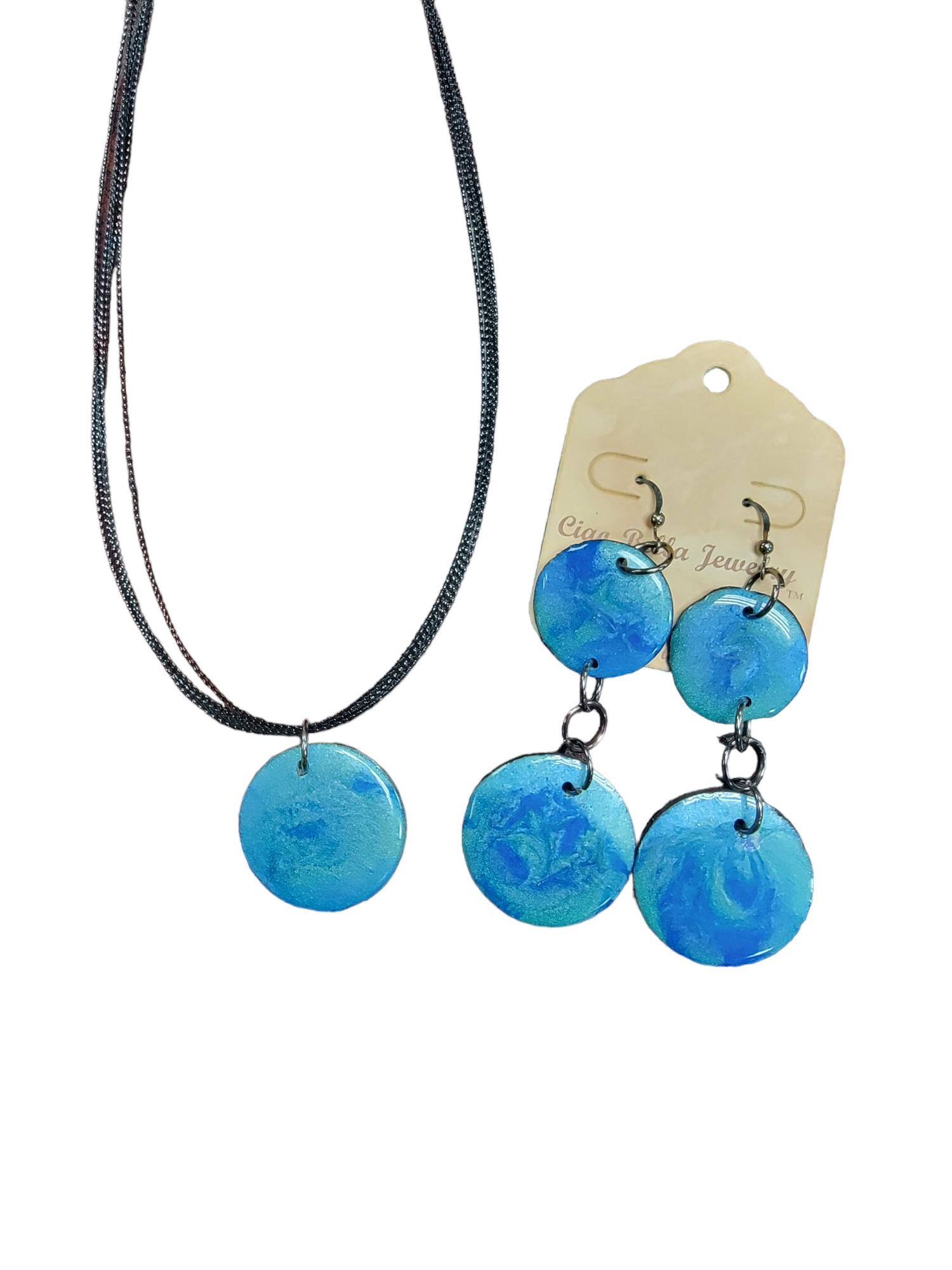 Upcycled Vinyl Record Resin Jewelry Set (Earrings & Necklace)