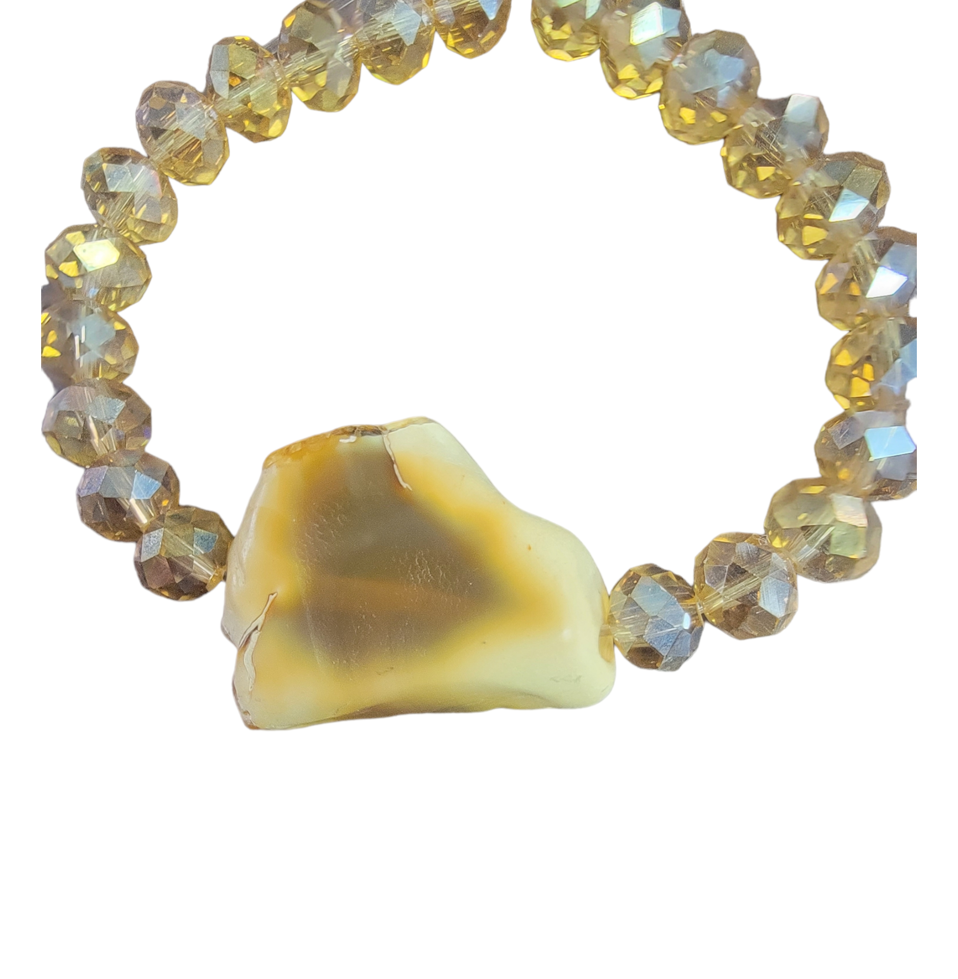 Champagne Crystal Stretch Bracelet with Ivory Centerpiece | Elegant and Timeless