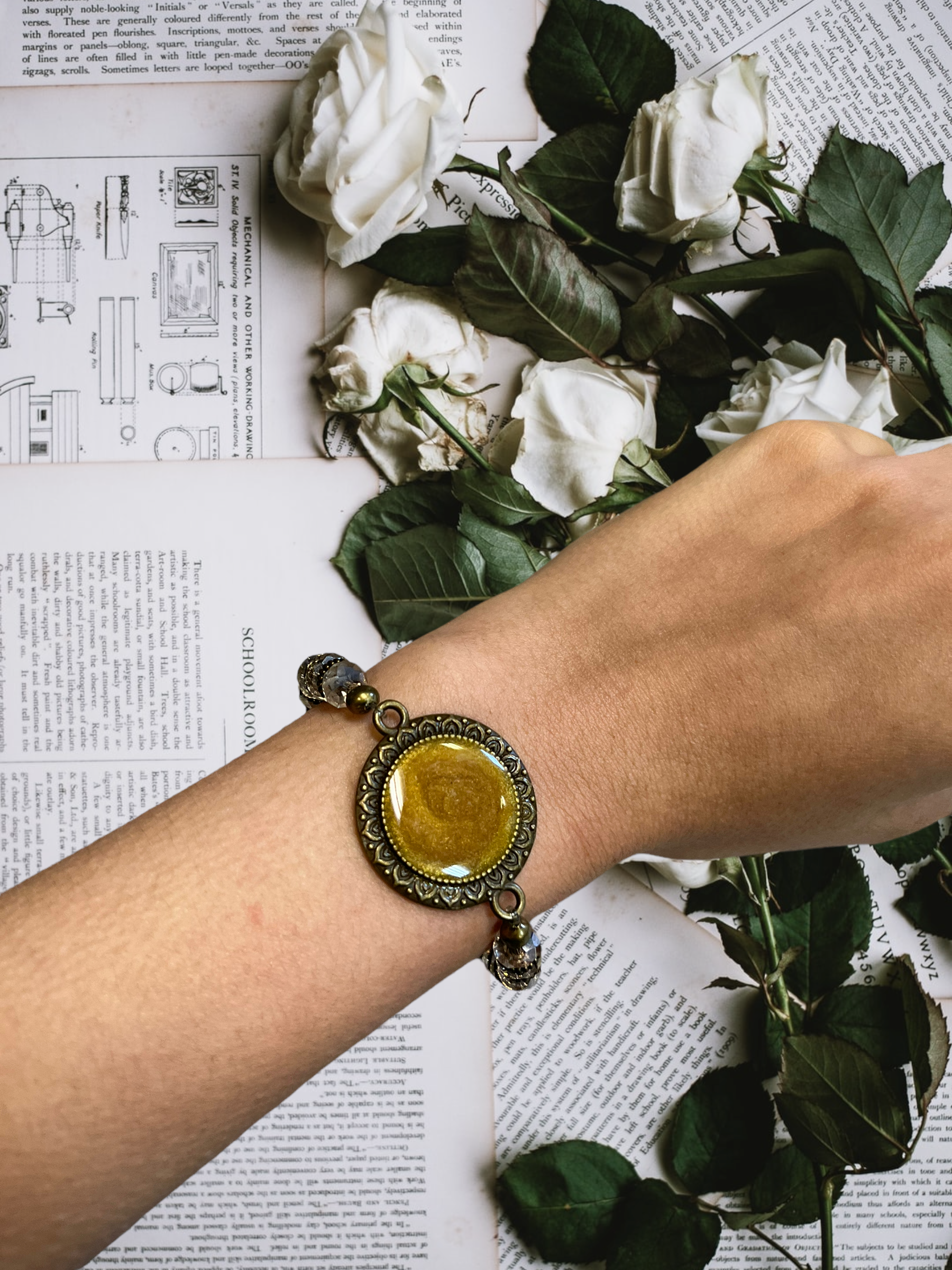 Stunning Resin Rose Stretch Bracelet - Handmade and Unique