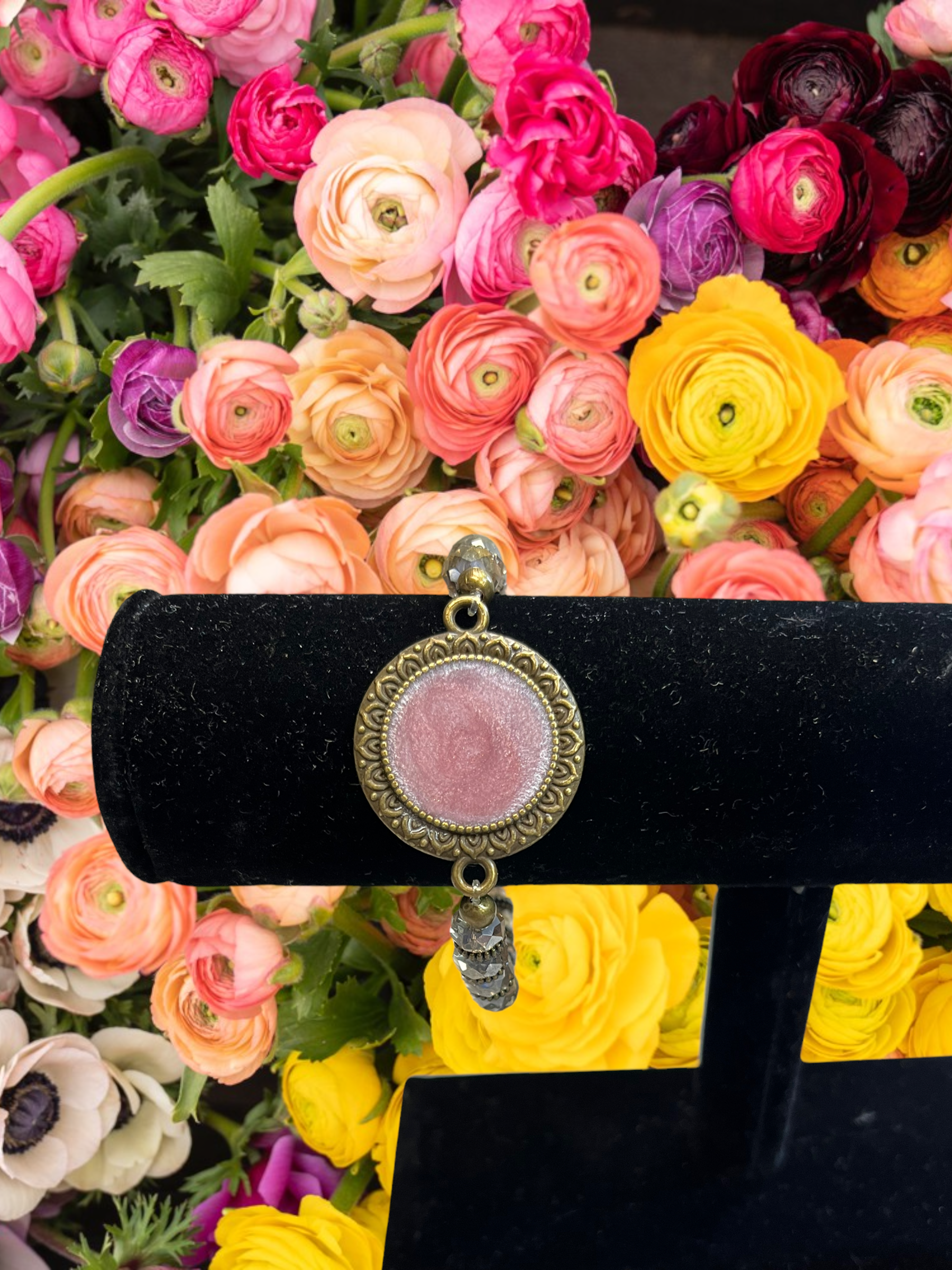 Stunning Resin Rose Stretch Bracelet - Handmade and Unique