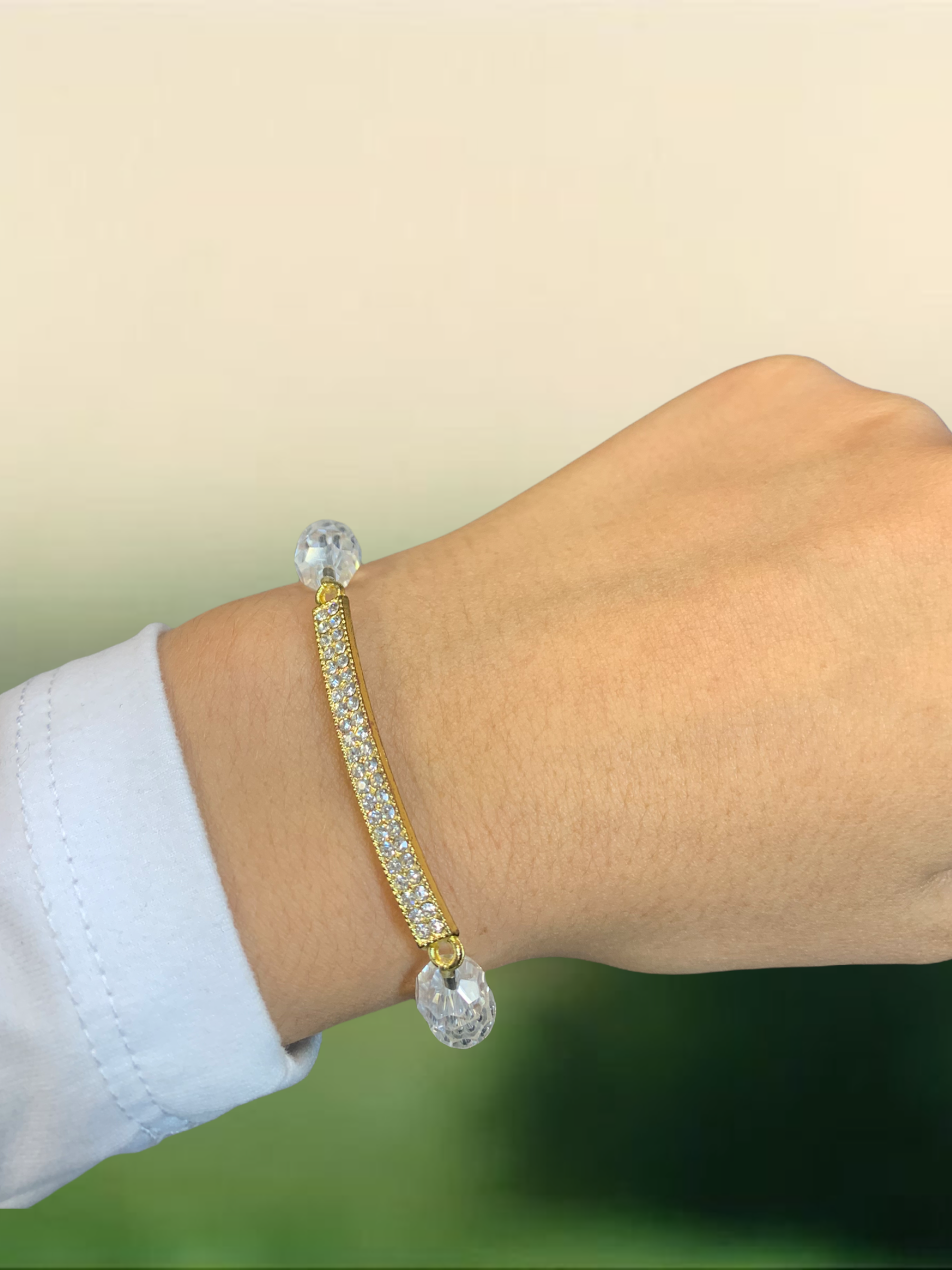 Clear Crystal Gold Bar Stretch Wedding Bridesmaid Bracelet
