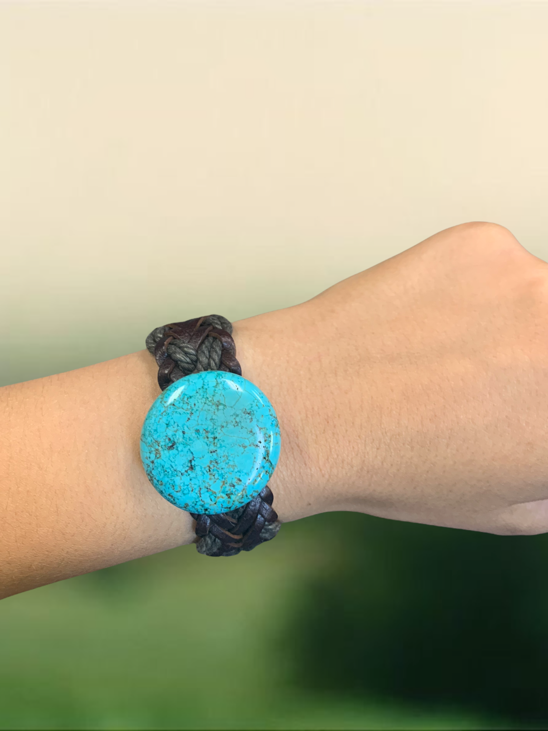 Strength and Serenity: Turquoise Braided Leather Buckle Bracelet