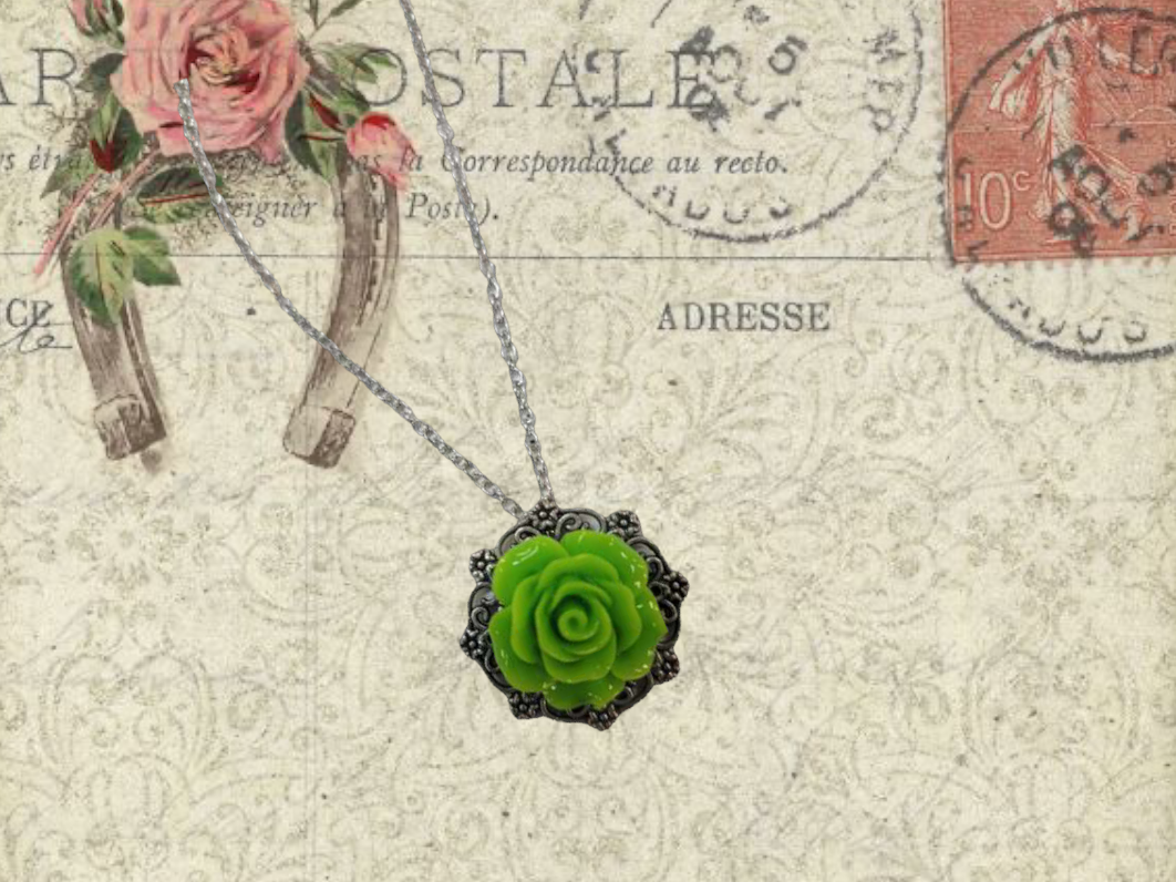 Michelle Marie's Victorian Rose Pendant Necklace - Bridesmaid and Wedding Jewelry