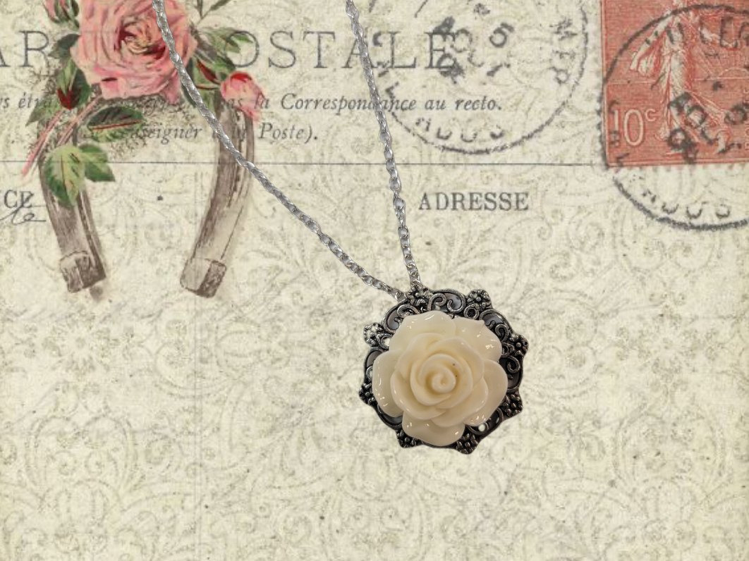 Michelle Marie's Victorian Rose Pendant Necklace - Bridesmaid and Wedding Jewelry