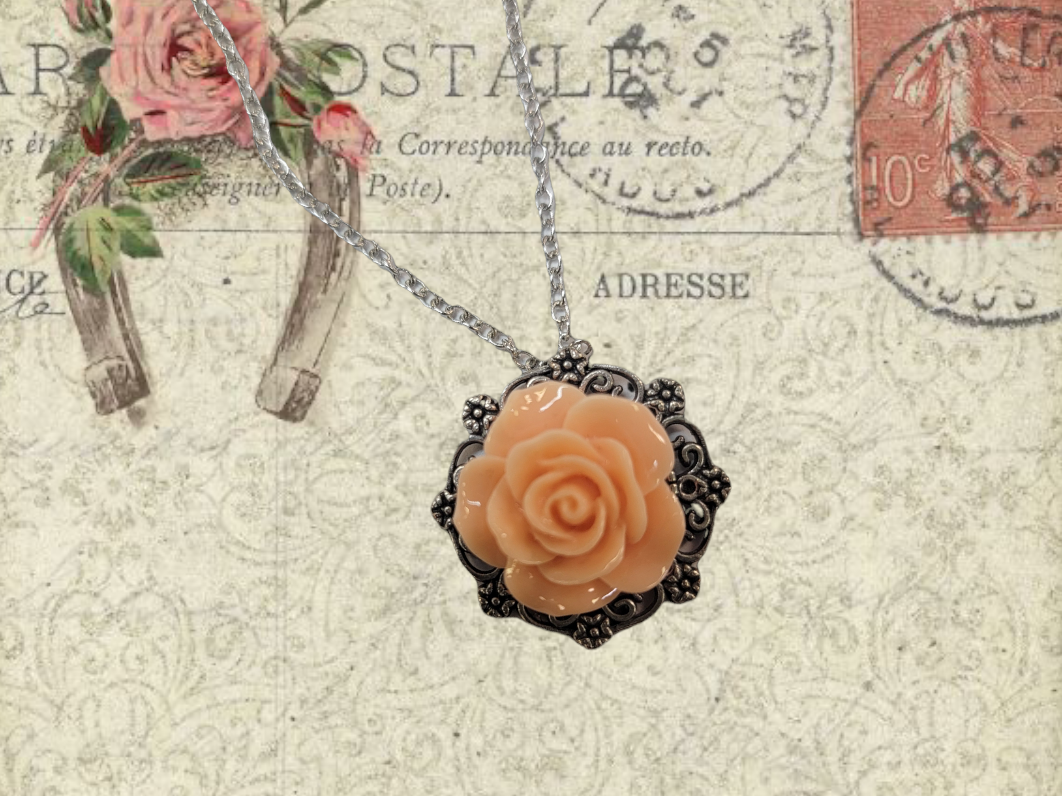 Michelle Marie's Victorian Rose Pendant Necklace - Bridesmaid and Wedding Jewelry
