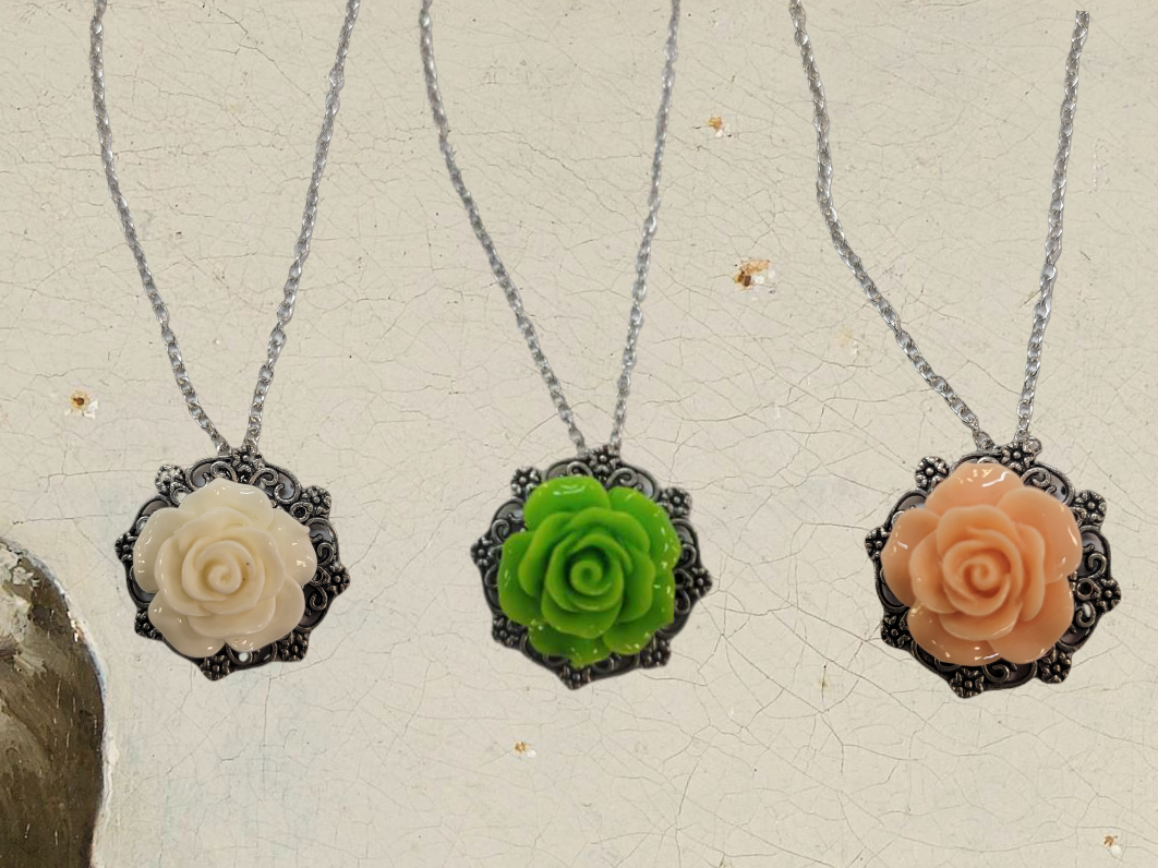 Michelle Marie's Victorian Rose Pendant Necklace - Bridesmaid and Wedding Jewelry