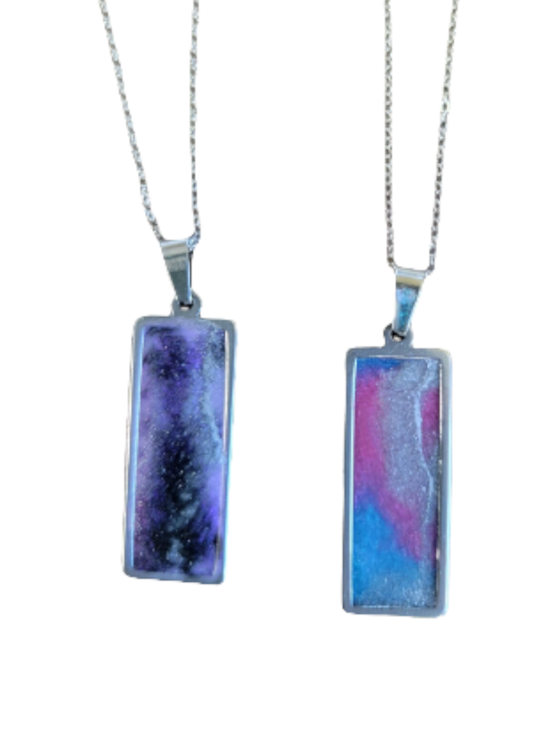 Unique Resin Art Rectangle Pendant Necklace - Handmade