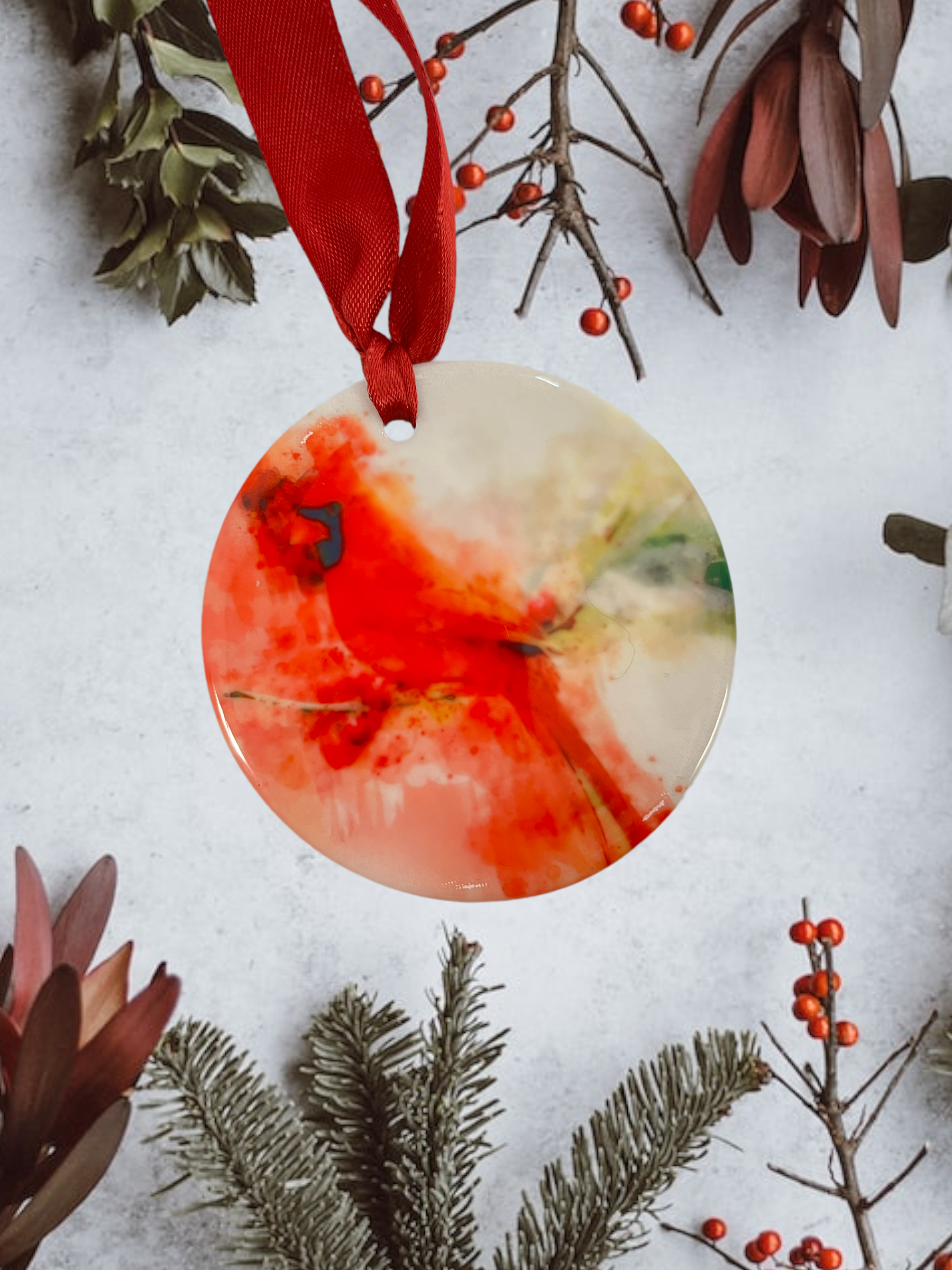 Memorial Cardinal Watercolor Ceramic Ornament