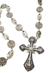 34" Long Crystal Silver and Black Cross Pendant Necklace (Gift Boxed)