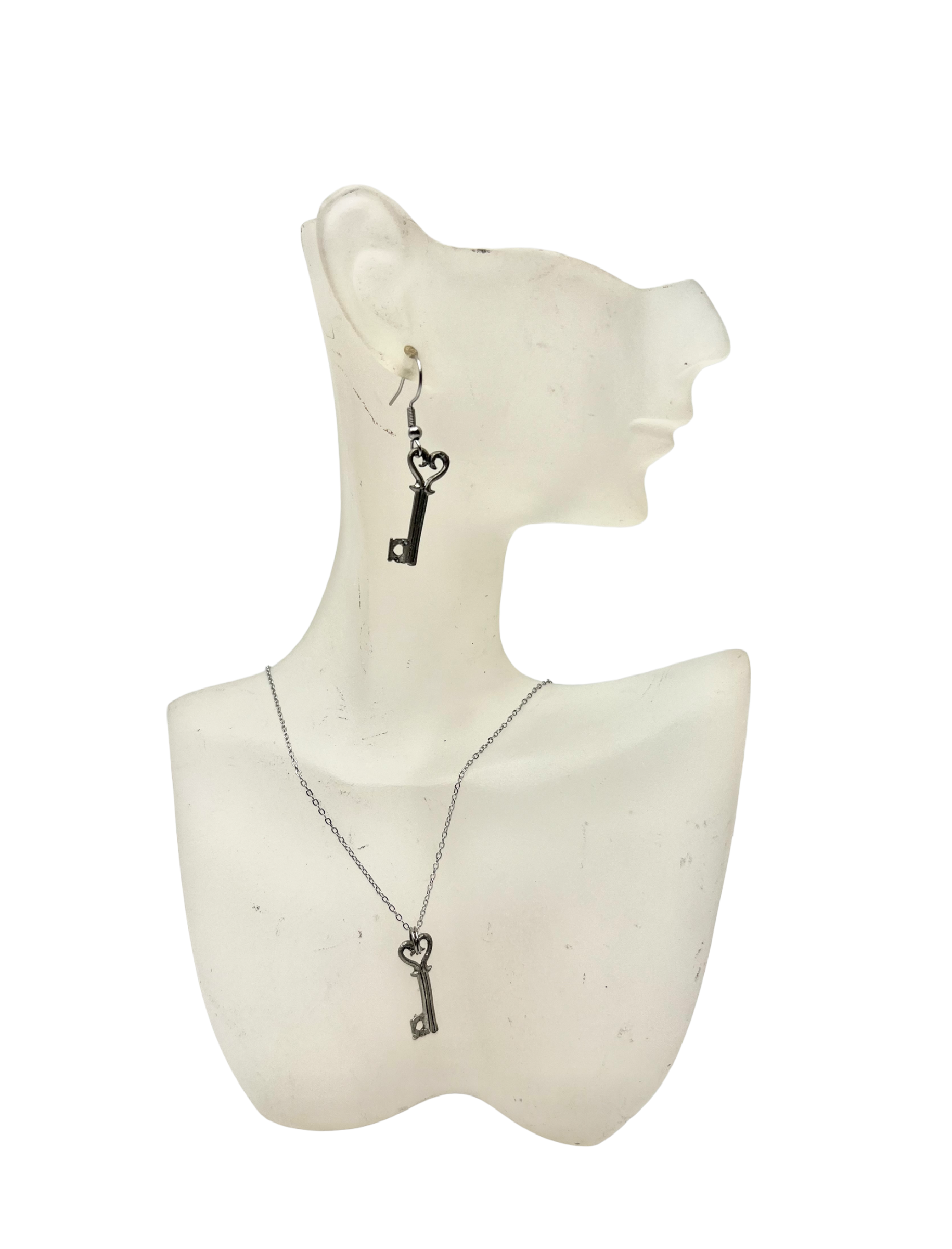 Pewter Victorian Key Necklace and Earring Set