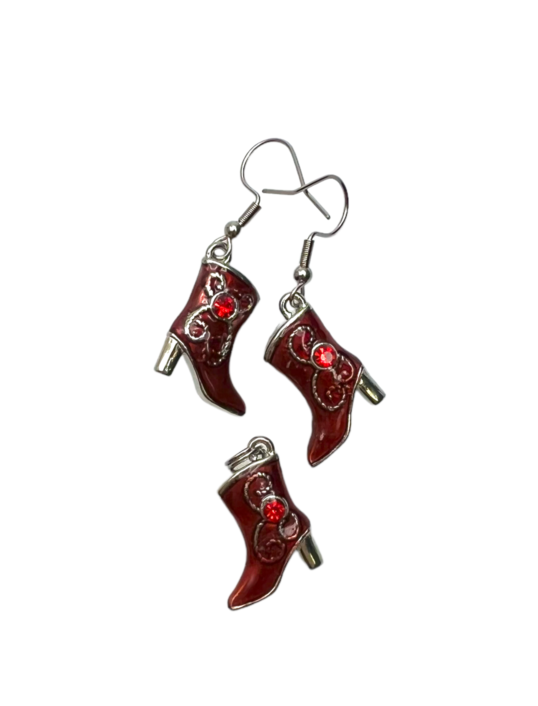 Red and Silver Hand-Painted Boot Earrings and Necklace