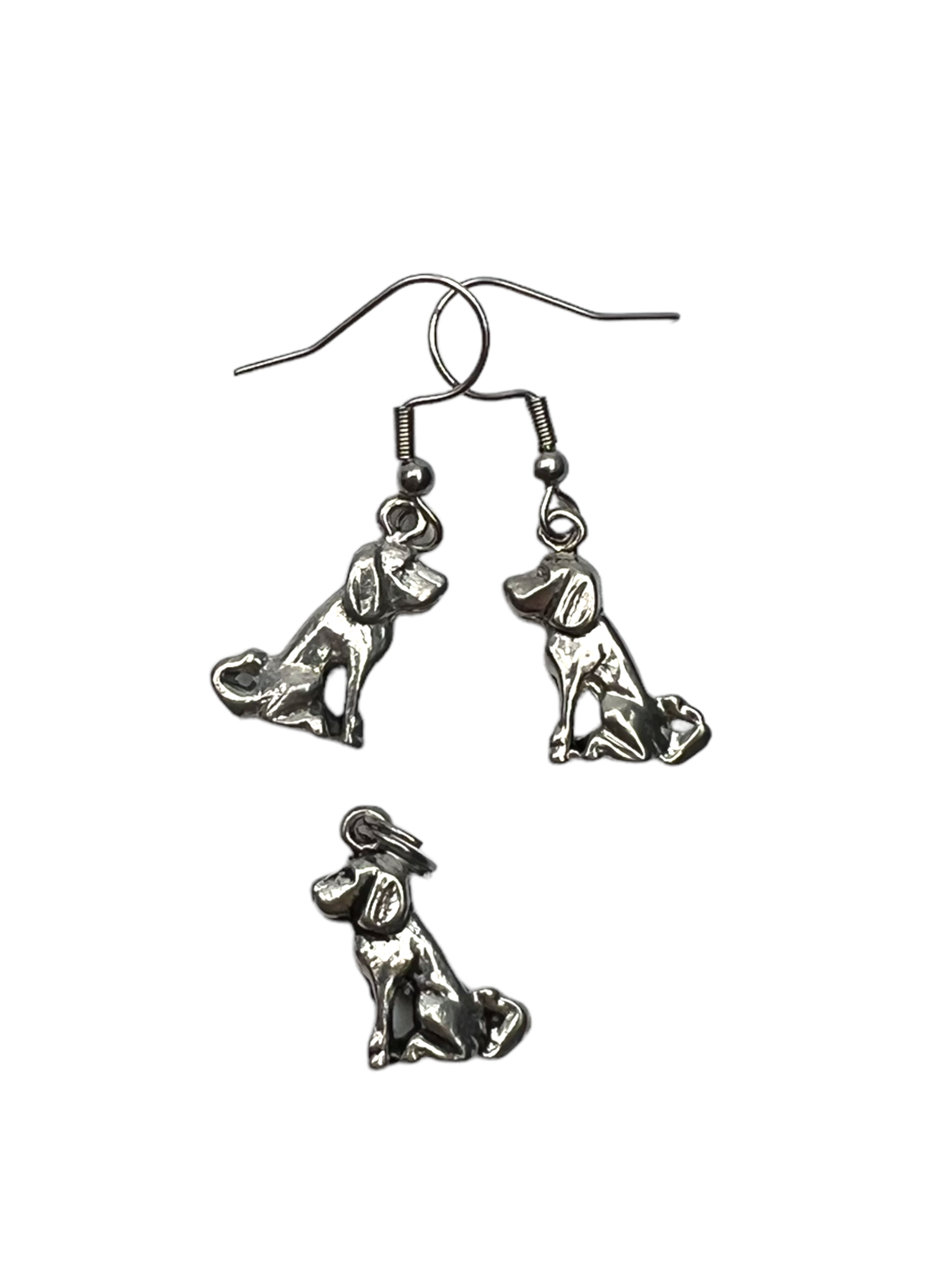 Adorable Pewter Dog Charm Necklace and Earring Set
