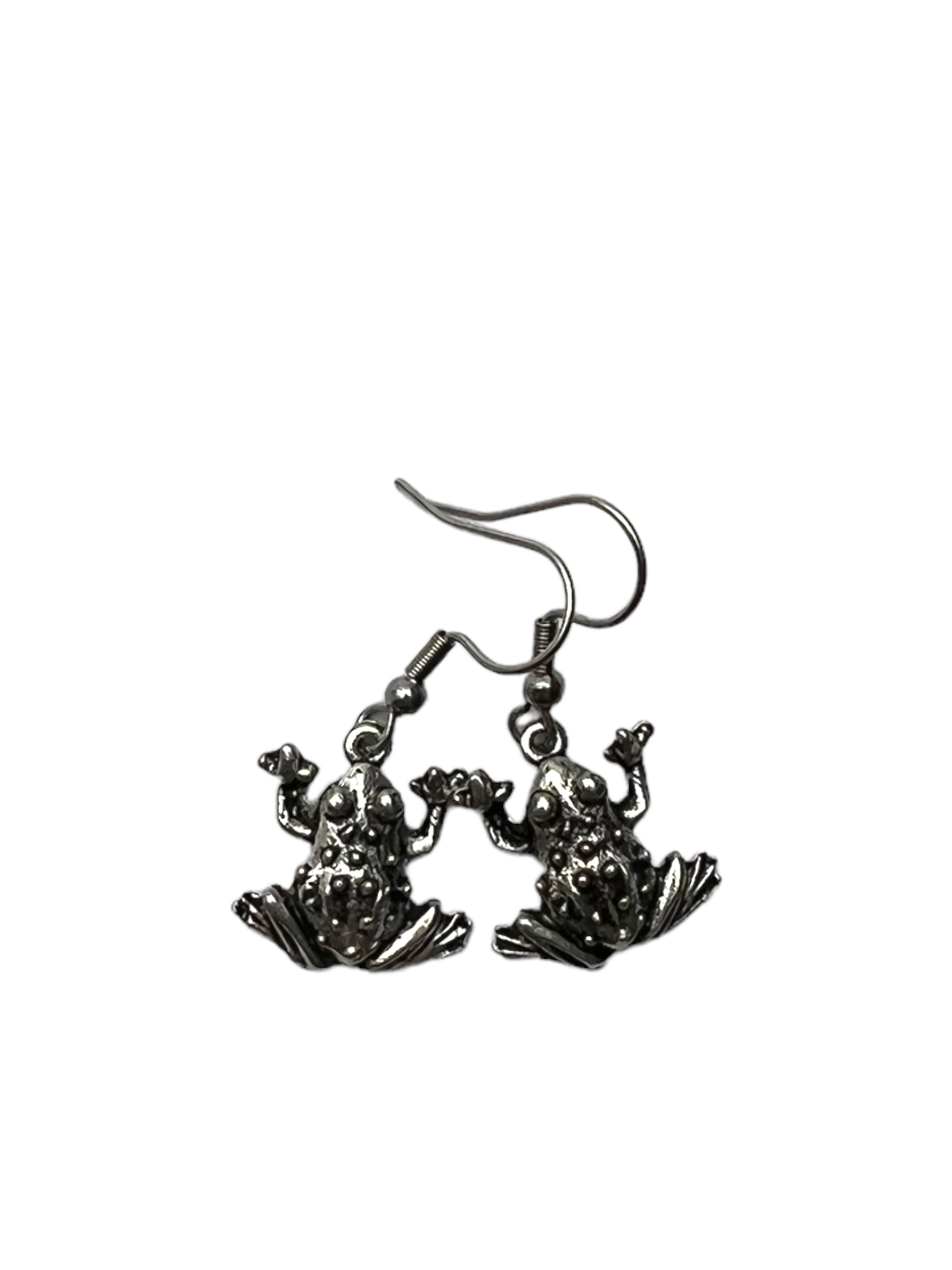 Charming Pewter Frog Necklace and Earring Set