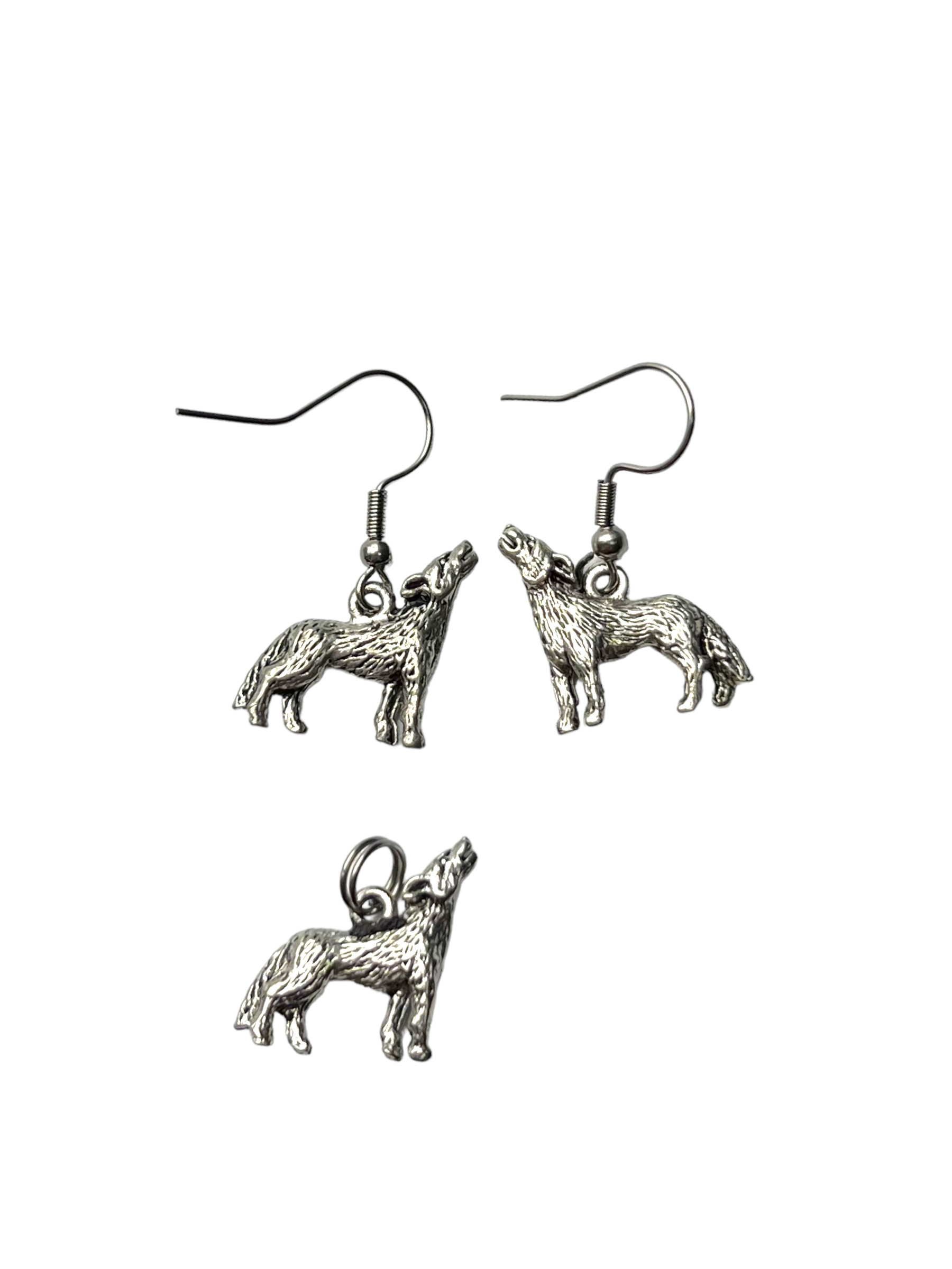 Pewter Wolf Necklace and Earring Set