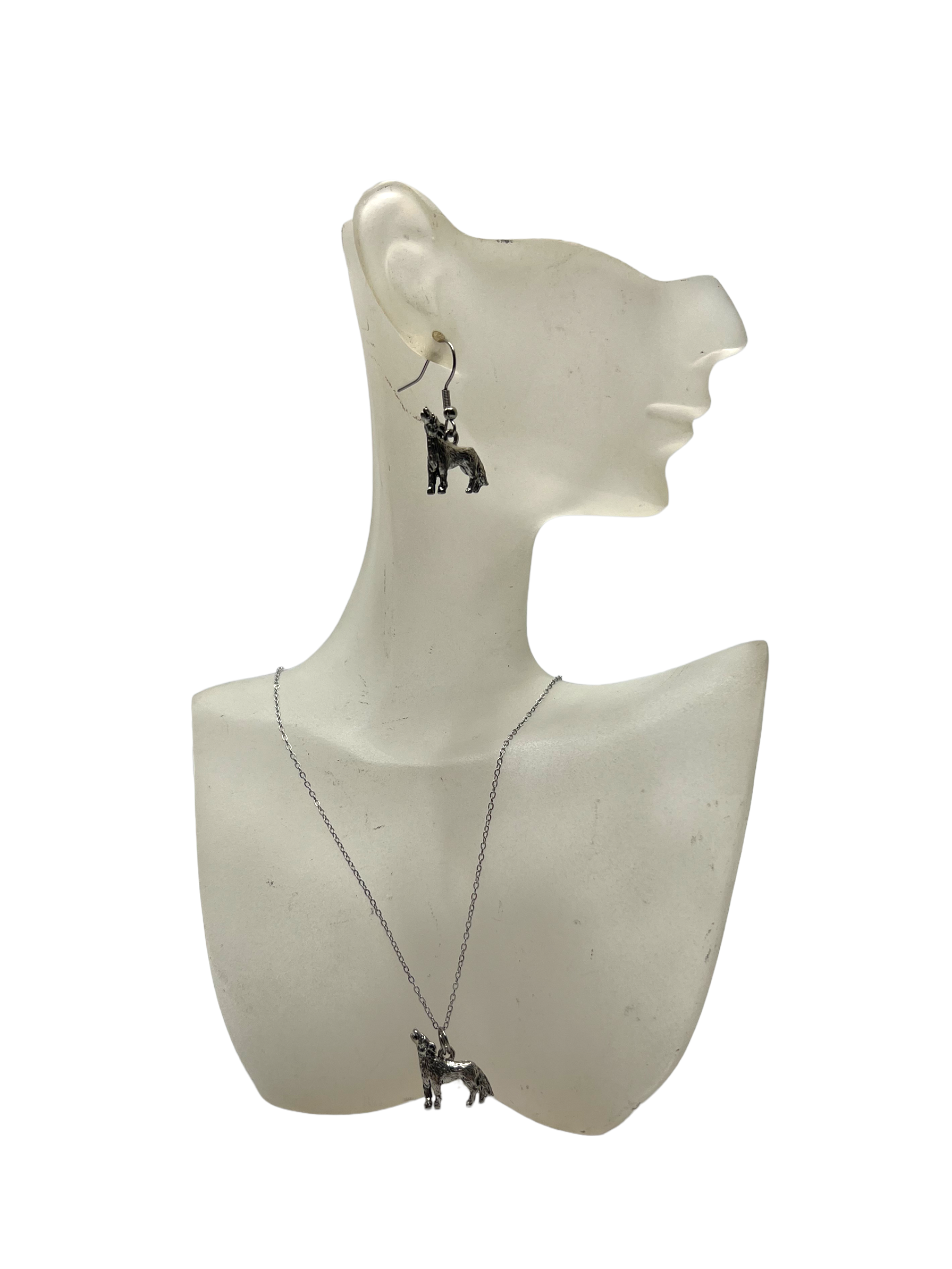 Pewter Wolf Necklace and Earring Set