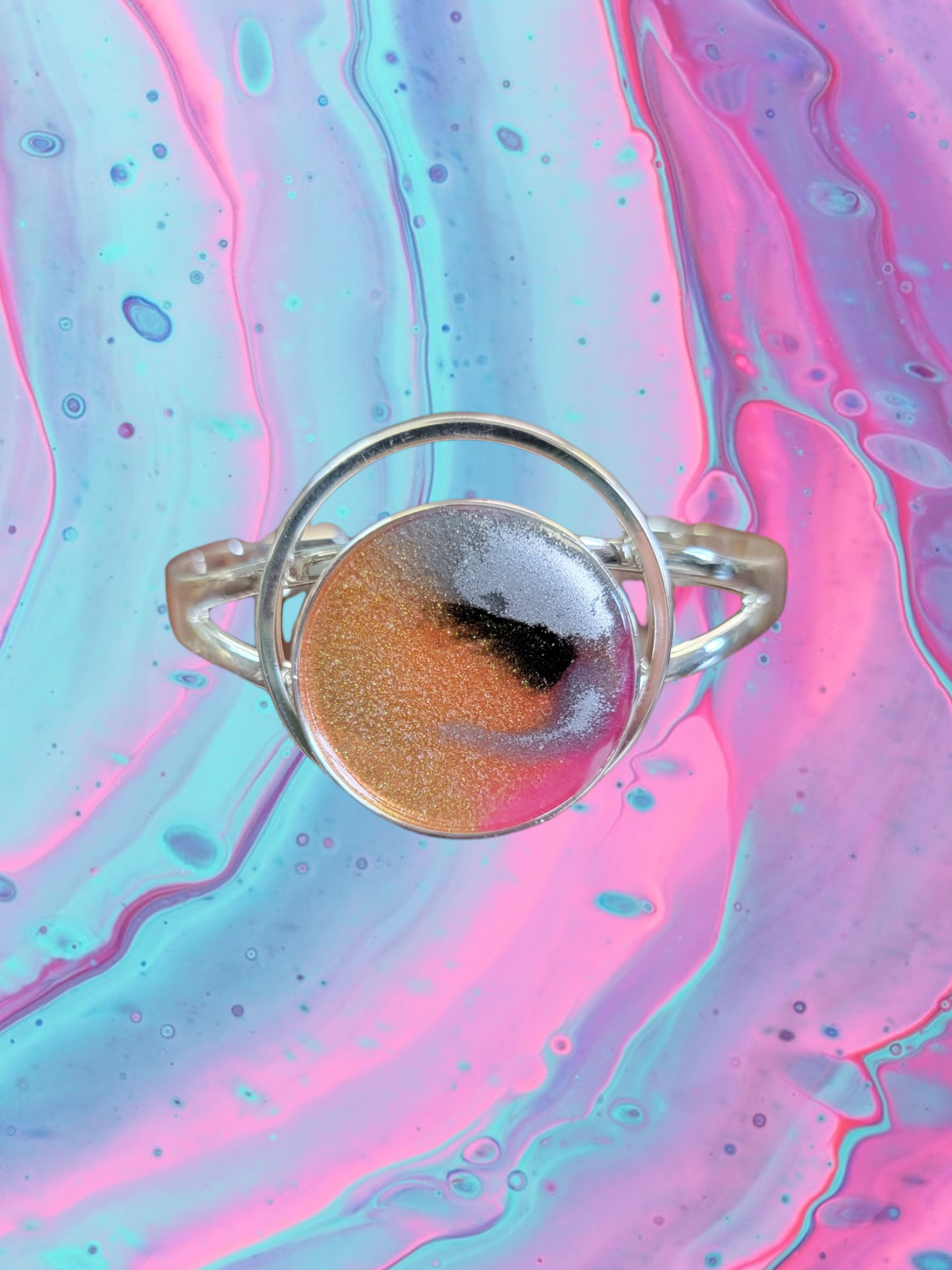 Modern  Sterling Resin Art Statement Cuff