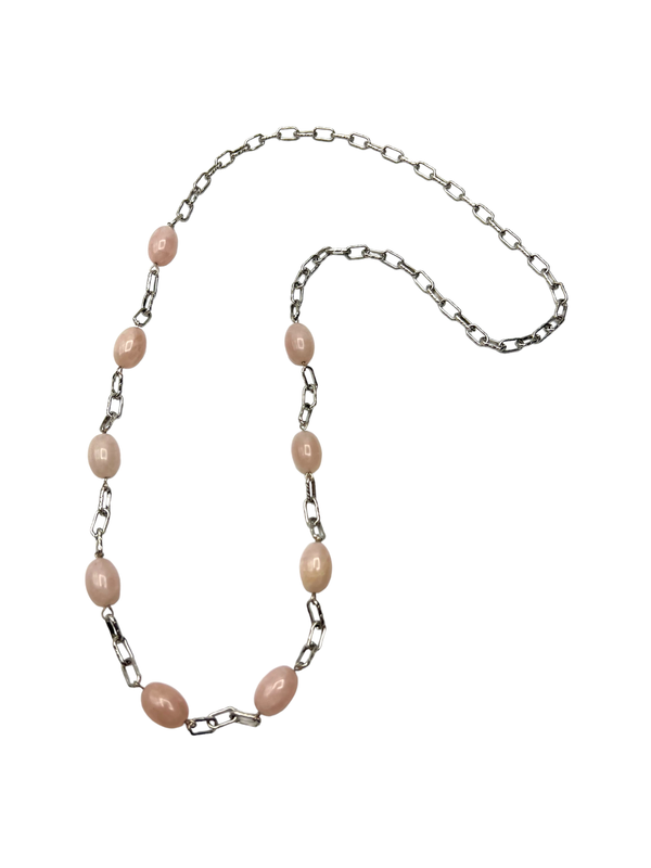Silver and Rose Quartz Long Chain Necklace