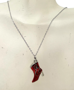 Red and Silver Hand-Painted Boot Earrings and Necklace