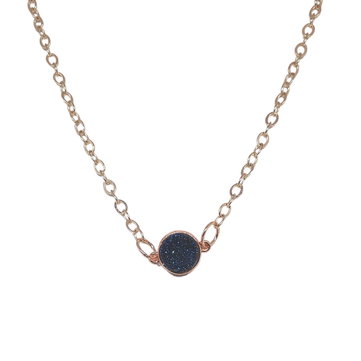 Rose Gold Dainty Druzy Pendant Chain Necklace