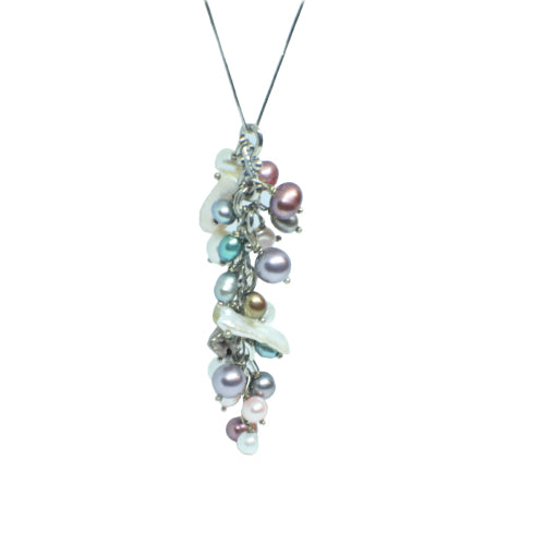 Freshwater Pearl Cluster Necklace Sterling Silver Chain