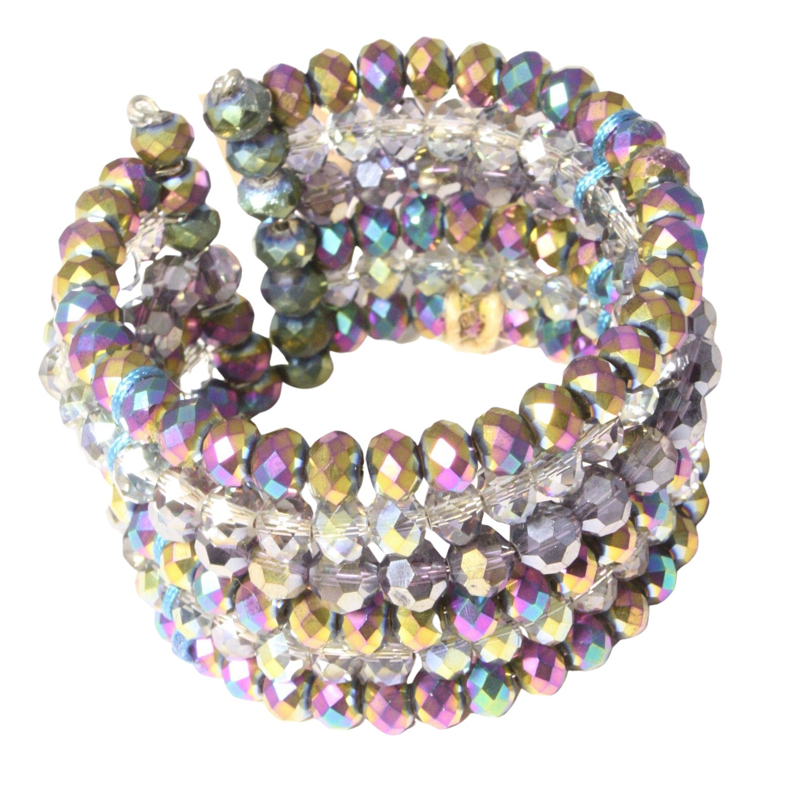 Wide Rainbow Crystal Beaded Stack Bracelet