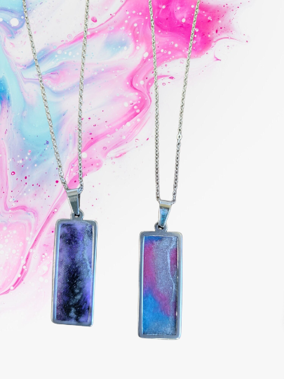 Unique Resin Art Rectangle Pendant Necklace - Handmade