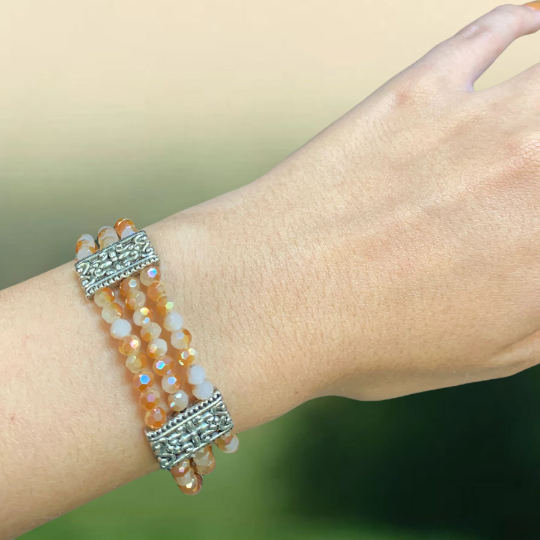Dazzling Multi-Strand Orange Crystal Stacked Bracelet