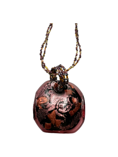 Vibrant Pink, Red, and Black Square Murano Glass Pendant 