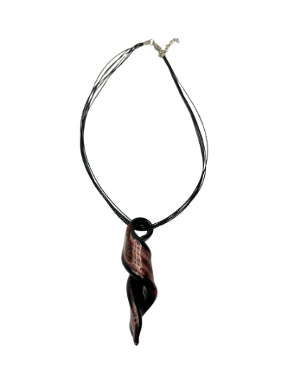 Vibrant Pink, Rose Gold, and Black Murano Glass Swirl Pendant Necklace