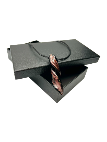 Vibrant Pink, Rose Gold, and Black Murano Glass Swirl Pendant Necklace