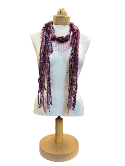 Boho Beaded Lightweight Scarf Necklace Pink and Purple with
