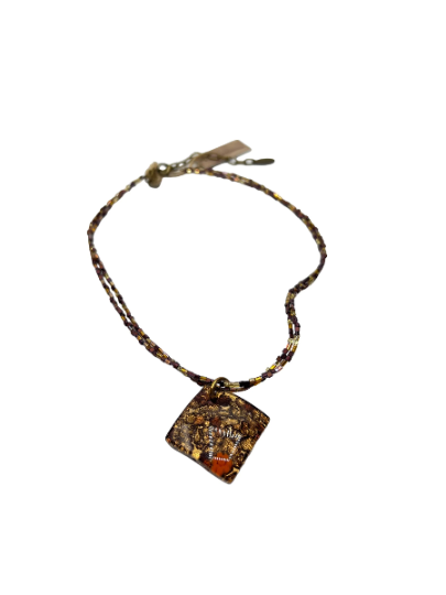 Brown, Gold, and Orange Murano Glass Diamond Pendant