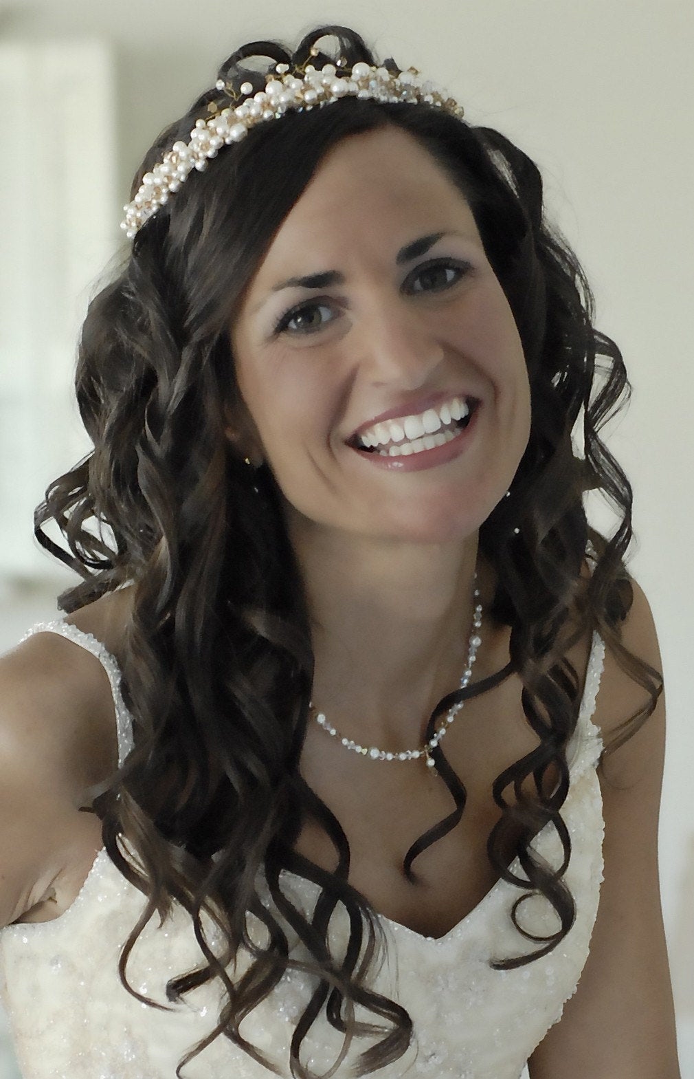 Fairytale Radiance: Pearl and Crystal Bridal Tiara (Handmade in USA)