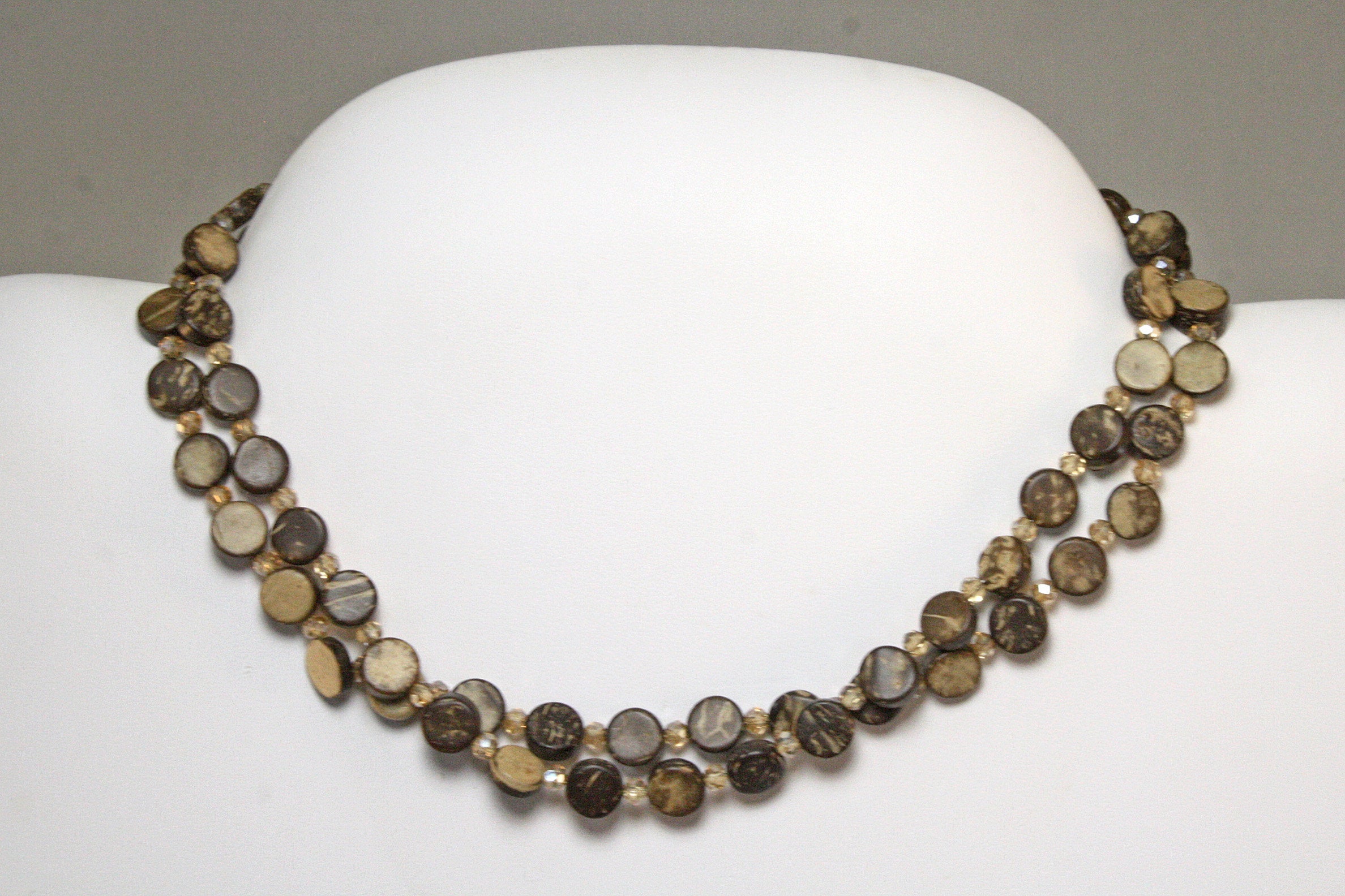 Eco-Friendly Elegance: Sustainable Coconut Shell Necklace (Champagne Crystals)