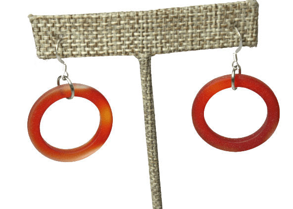 Vibrant Red Recycled Sea Glass Hoop Earrings