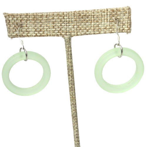 Light Green Recycled Sea Glass Hoop Ring Earrings
