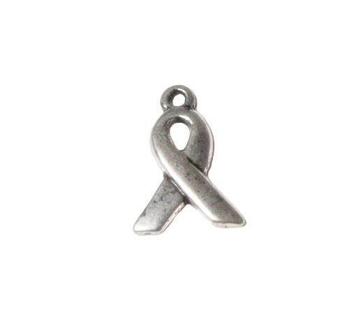 Awareness Ribbon Silver Alloy Charm with Small Stainless Steel Split Ring for Attaching to Your Jewelry
