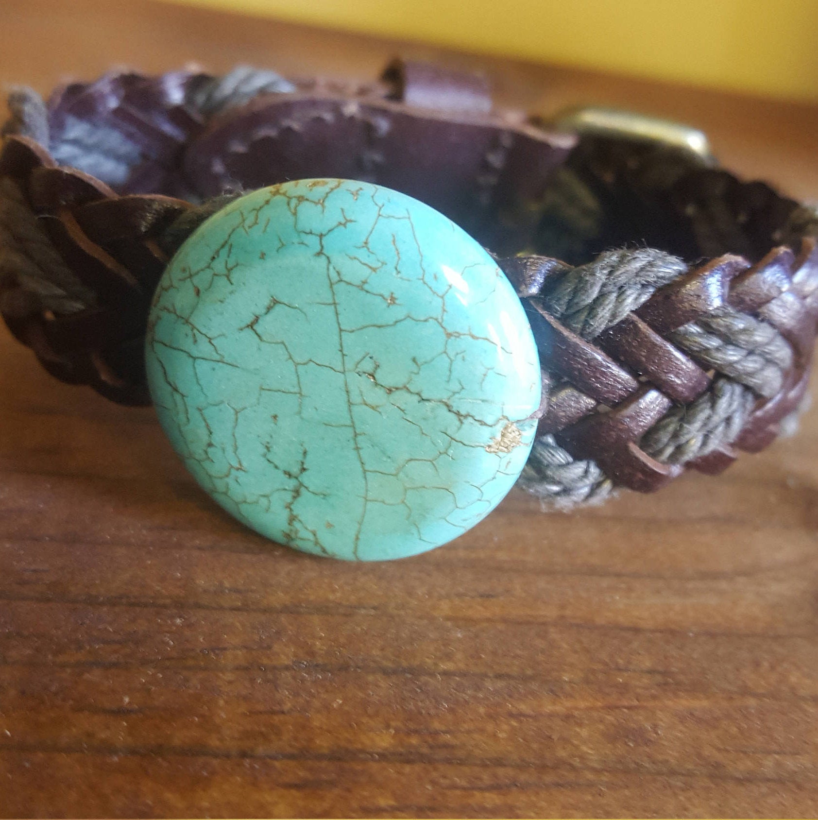 Strength and Serenity: Turquoise Braided Leather Buckle Bracelet