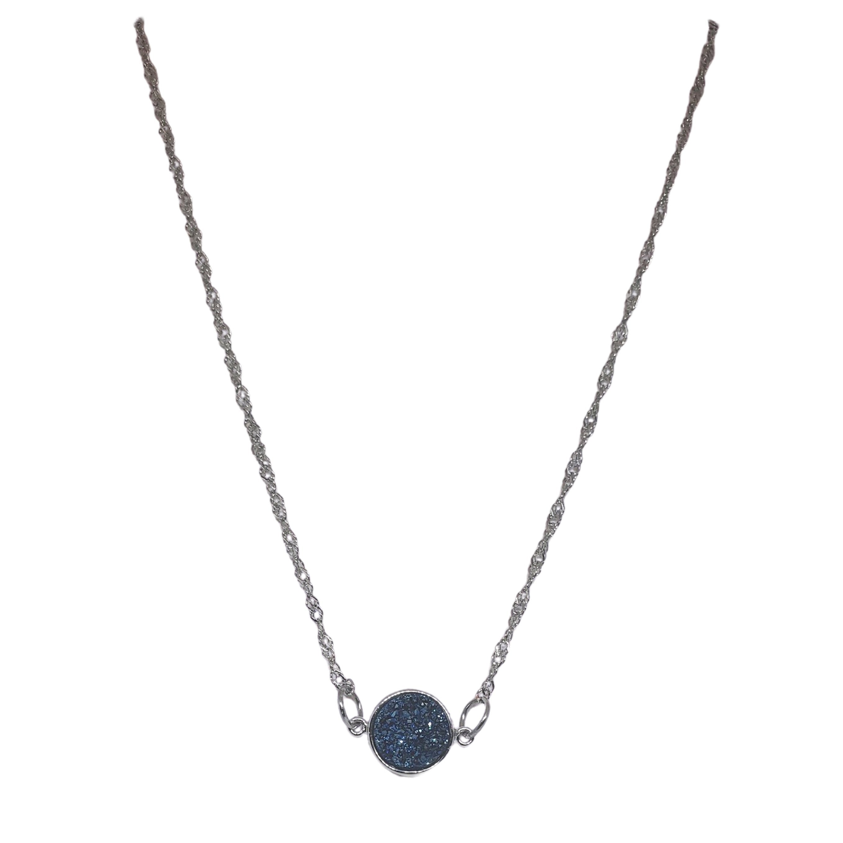 Silver Dainty Geode Druzy Necklace For Women