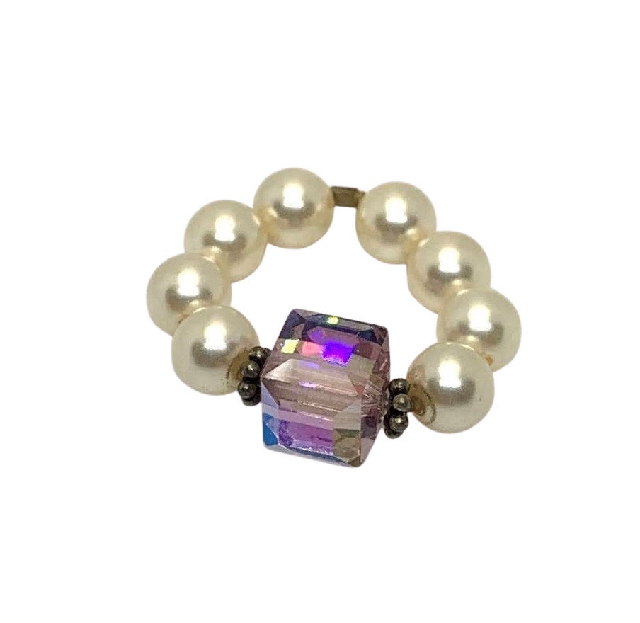 Pearl and Crystal Stretch Rings in Assorted Color Choices
