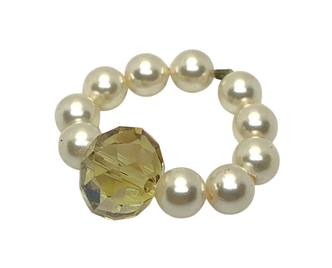 Pearl and Crystal Stretch Rings in Assorted Color Choices