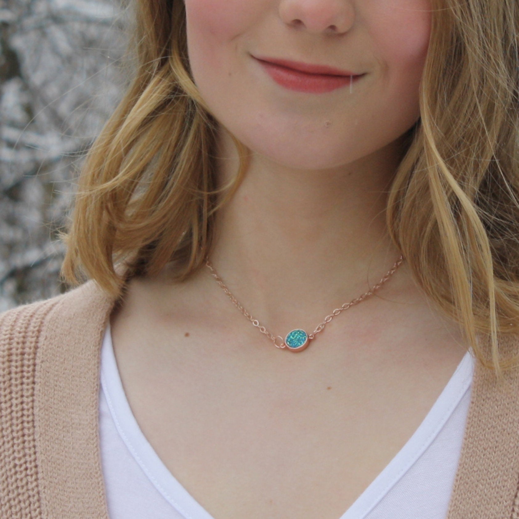 Delicate Rose Gold Druzy Pendant Necklace