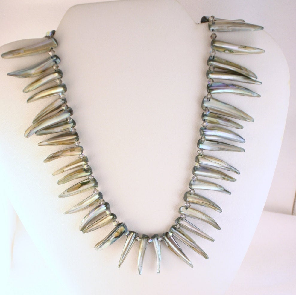Coastal Allure Blue Gray Tusk Necklace