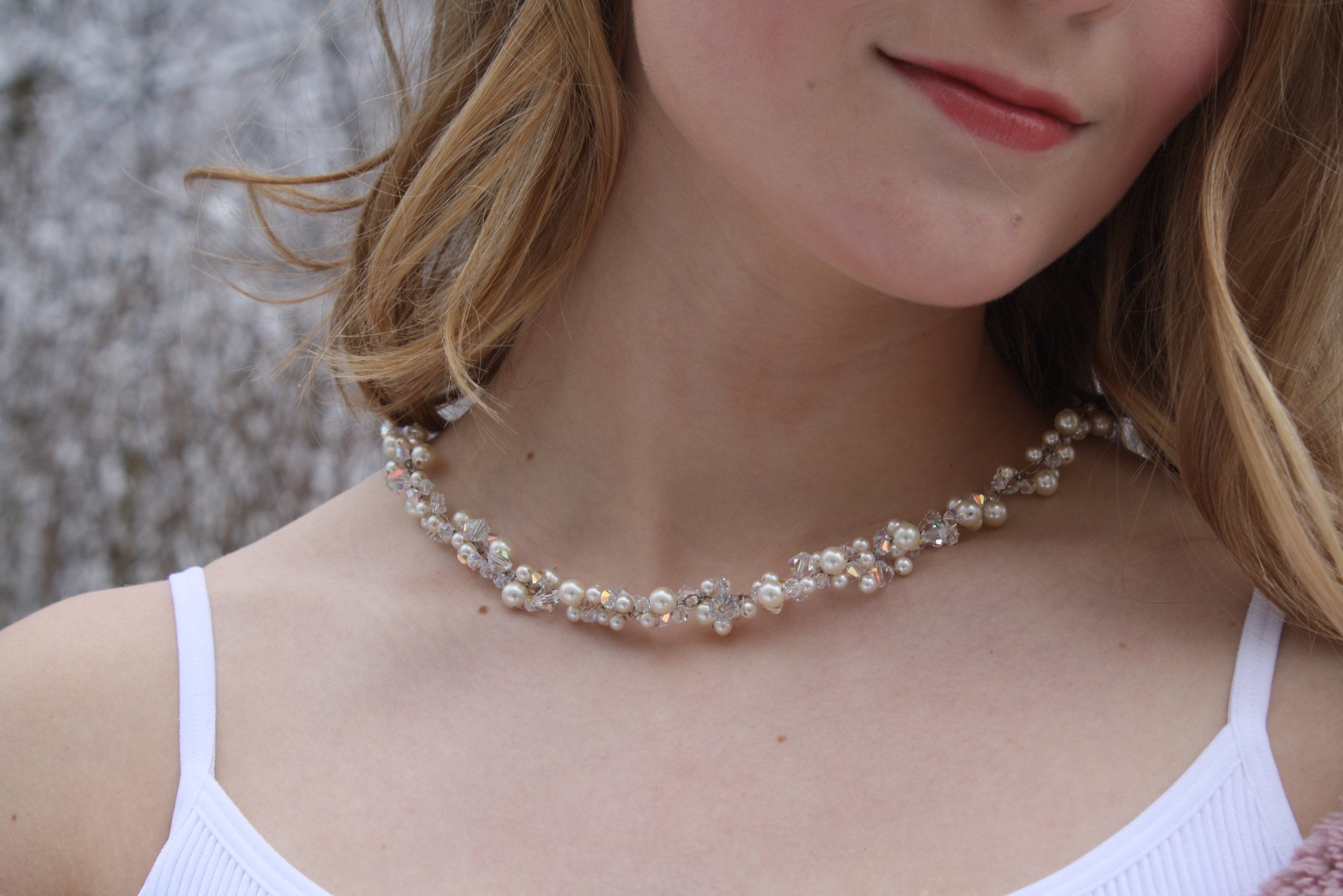 Pearl and Crystal Bridal Wedding Necklace