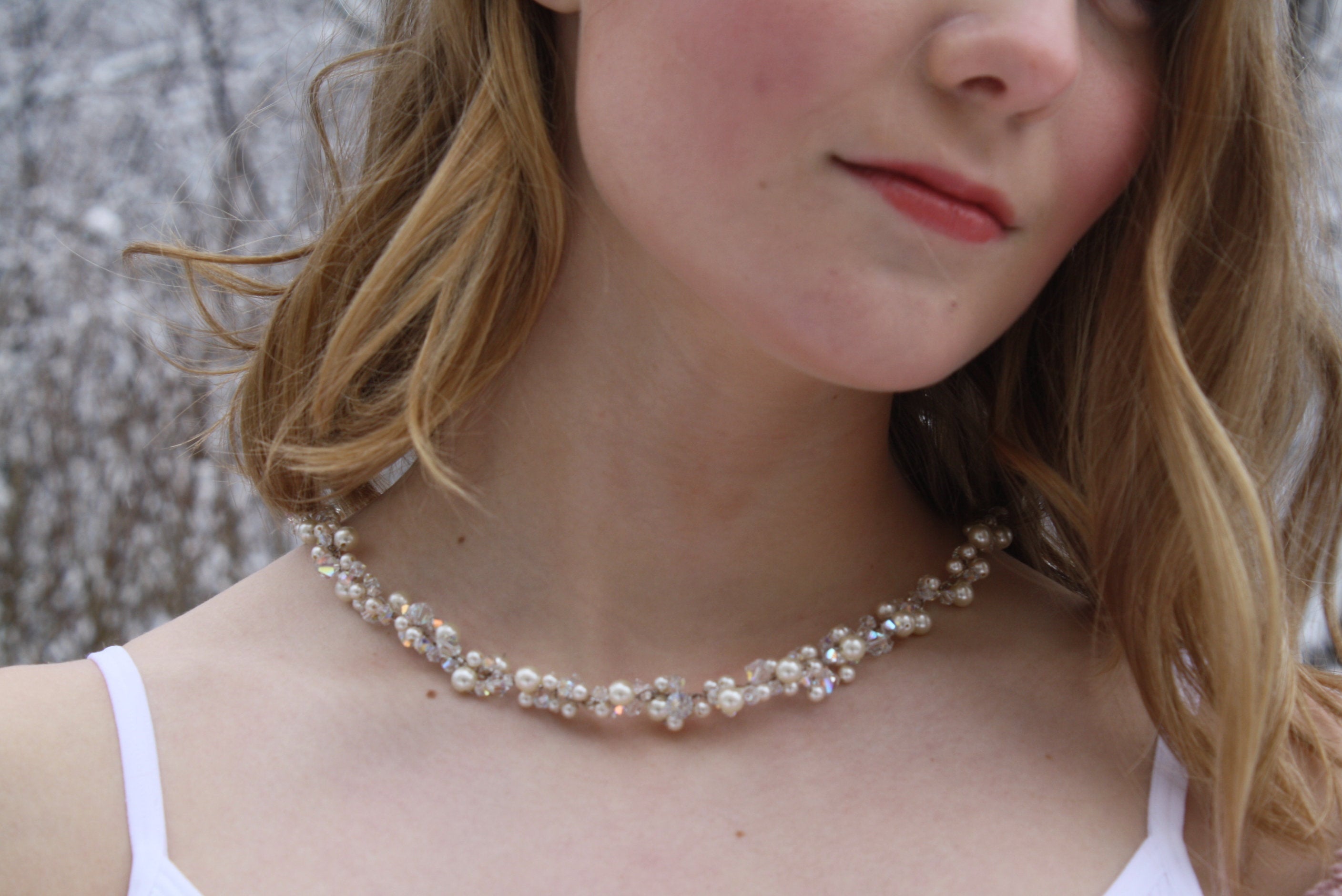 Pearl and Crystal Bridal Wedding Necklace