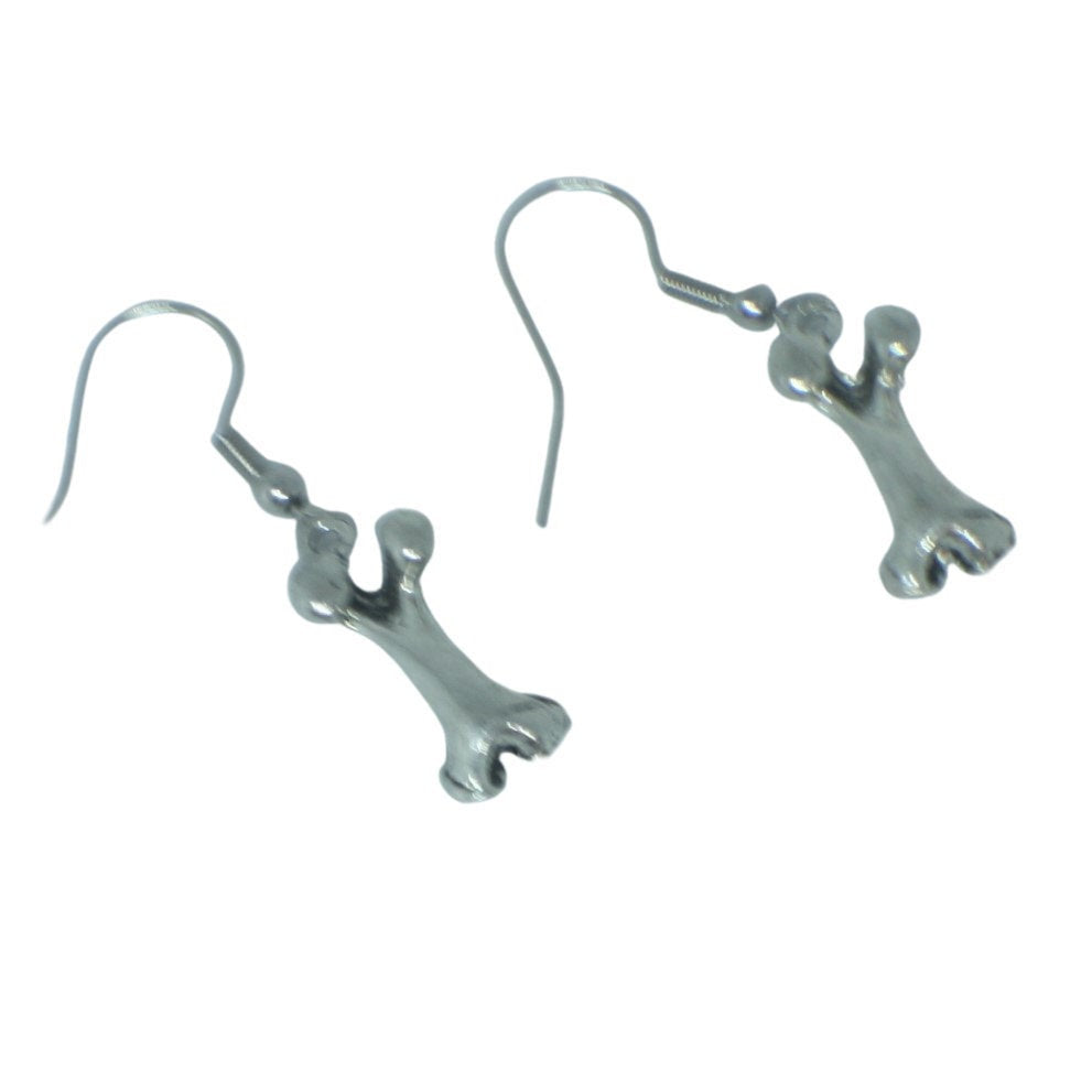 Silver Dog Bone Charm Earrings