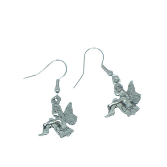 Whimsical Silver Fairy Charm Earrings