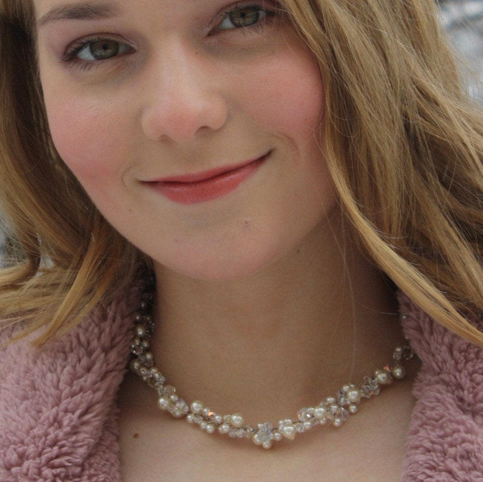 Pearl and Crystal Bridal Wedding Necklace