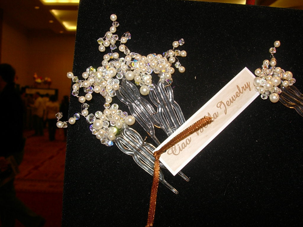 Branching Pearl and Crystal Bridal Wedding Hair Pins Set of 3